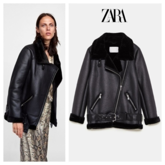 Zara Jackets & Blazers - ZARA FAUX SHEARLING BUCKLE BIKER MOTO JACKET